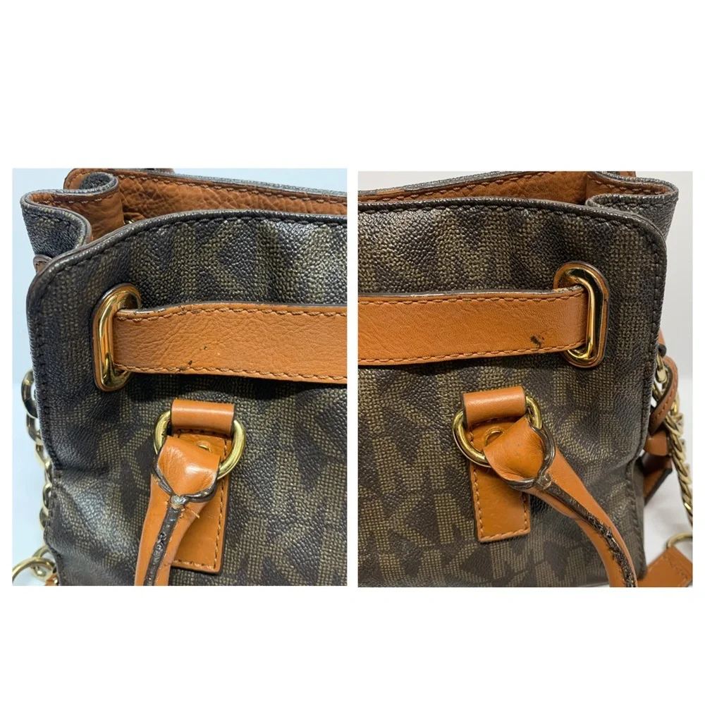 Michael Kors Hamilton East West Satchel Tote | Brown MK Logo Canvas Gold Padlock